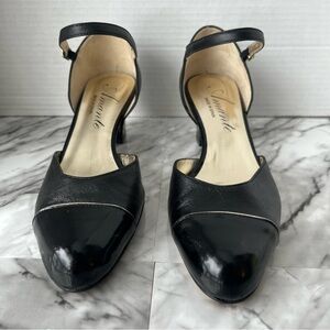 Amante vintage black leather shoes sandals ankle strap heels women’s size 7